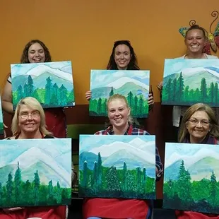 Ladies having a blast painting at a Bachelorette party at our Fishers studio!