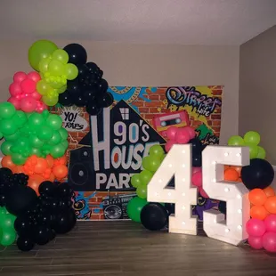 Balloon Garland Backdrop with #45 Marquee