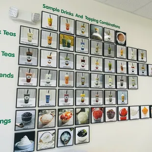 a wall of food and drinks
