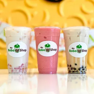 three cups of boba