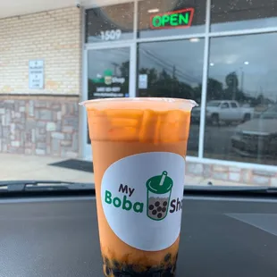 Pumpkin pie milk tea with boba