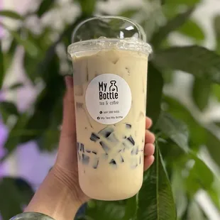 Jasmine Milk Tea with grass jelly