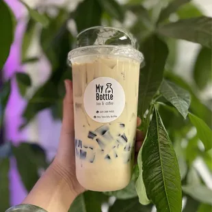 Jasmine Milk Tea with grass jelly