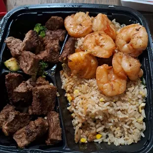 New York steak and shrimp plate