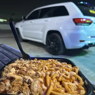 Spicy shrimp fried rice with noodles