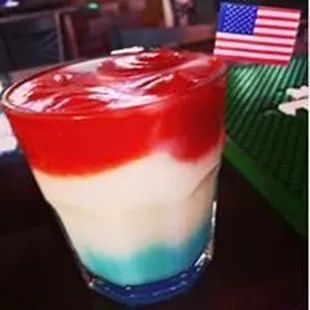 a red white and blue drink