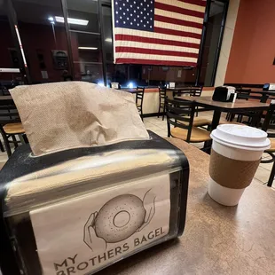 a coffee cup and a toaster