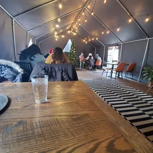 Nice tent/dining area with Christmas decorations