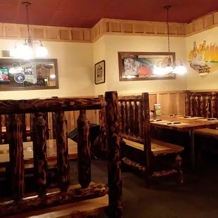 Part of the cozy, rustic smaller dining room. It hosts 5 spacious booths.