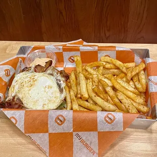 Burger of month with no bun and Cajun fries