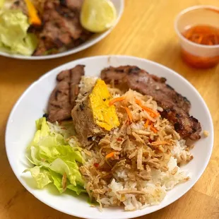 two plates of food on a table