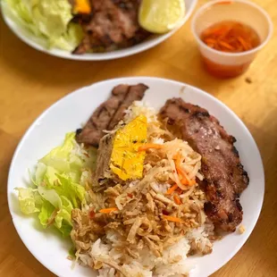 two plates of food on a table