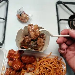 Big chunks of chicken in all the dishes