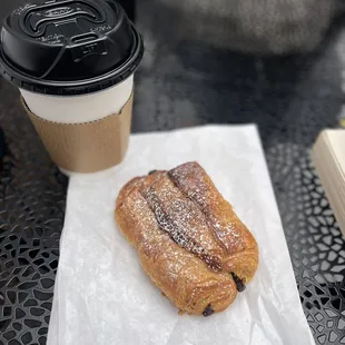 Chocolate croissant and herbal tea