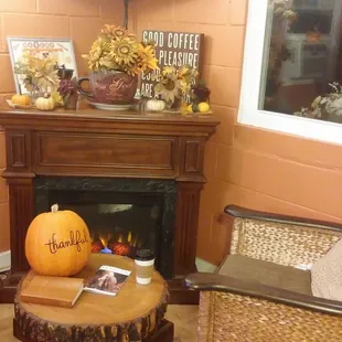 a coffee table with a pumpkin on it