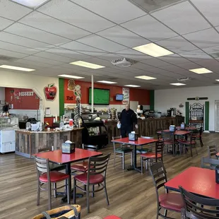 On the left is the counter selling pastries, bakery and bread. On the right is the counter selling sandwiches