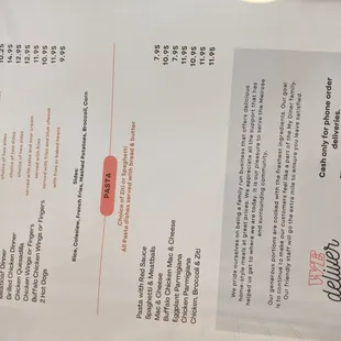 the menu of a restaurant