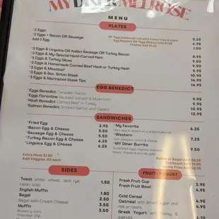 the menu for the restaurant