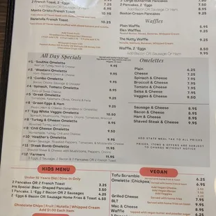 the menu for the restaurant