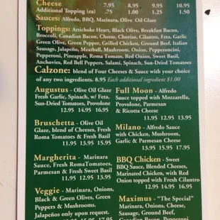 Menu on door hanger, side 2