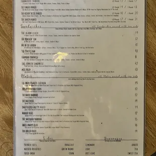 Dinner menu