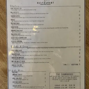 Dinner menu