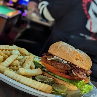 a burger and french fries