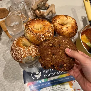 a plate of bread and pastries