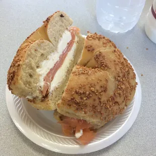 Lox &amp; cream cheese on a garlic bagel