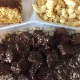Beef tips and rice, not bad
