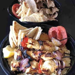 Chicken souvlaki plate up front, Gyro plate behind. Excellent, plenty of leftovers.