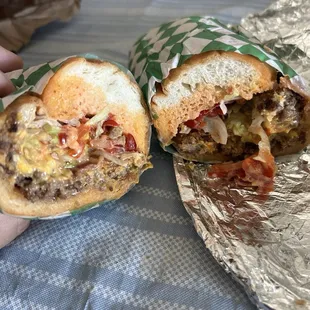 Chopped cheese with bacon and spicy peppers.