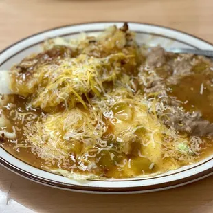 Huevos rancheros with eggs over medium