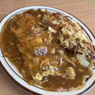Smothered 3-meat omelette