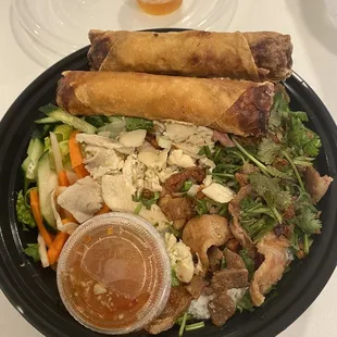 Pork Chop and Chicken plate / Egg Roll   Com Tam Broken Rice