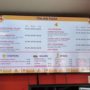 the menu and prices