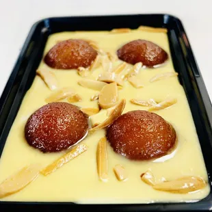 a pan of desserts