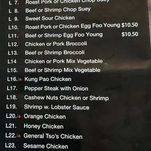 Lunch menu