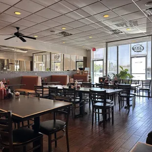 tables and chairs in a restaurant