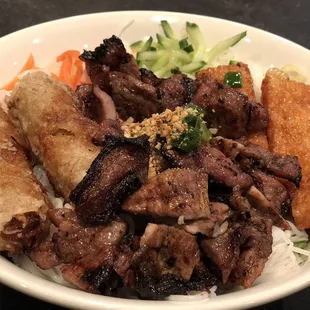 Shrimp Paste , Grilled Pork &amp; Egg Rolls On Vermicelli