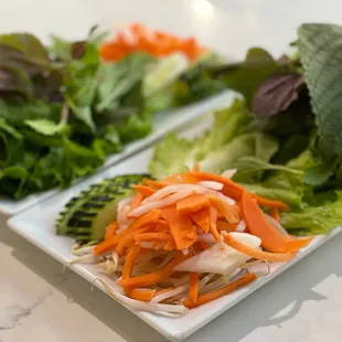 Veggies that are served with the egg rolls &amp; sugar cane shrimp