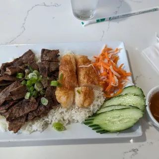 Sugar Cane Shrimp and one meat with Rice