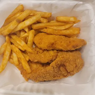 Chicken strips and fries.