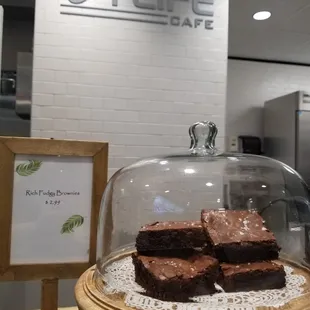 Fresh baked salted rich brownies.