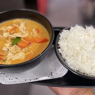 Chicken Panang curry with Jasmine rice.