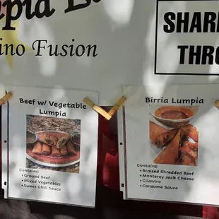 some of the menus on display