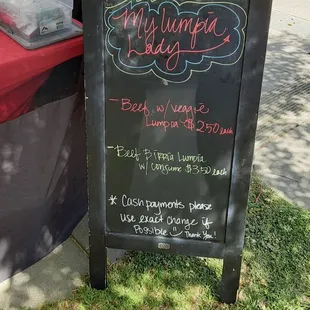Menu for Pop Up