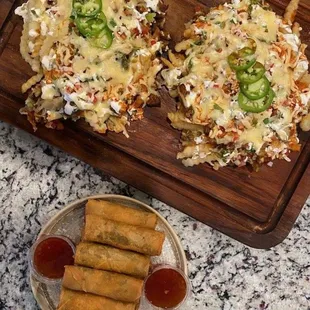 Pork adobada fries &amp; beef lumpia