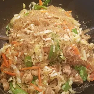 Chicken pancit (rice noodles)