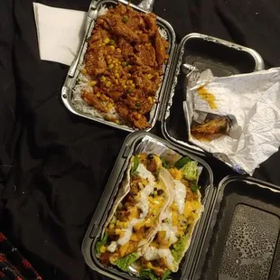 Peanut Butter Chocolate Cake; Teriyaki Chikin; Hottie Burrito; Southwest Chikin Tacos